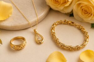 50th Anniversary Gift - elegant_gold_jewelry_with_yellow_roses
